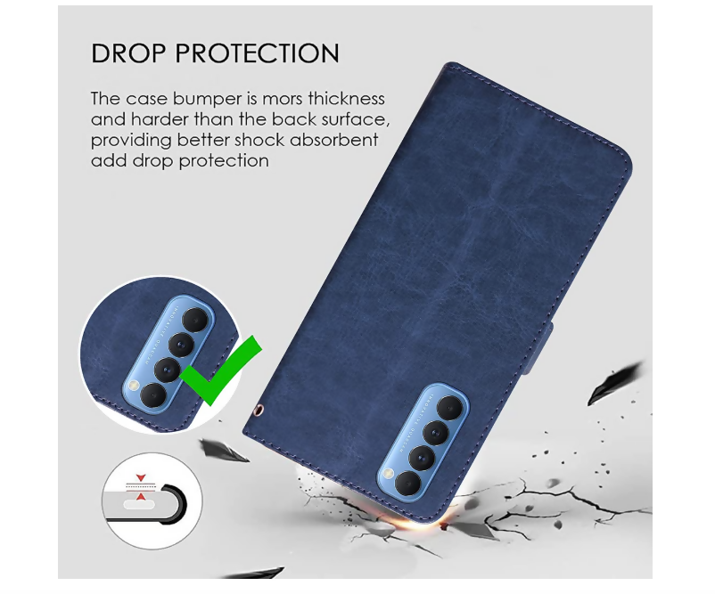 OPPO Reno 4 Pro Premium Leather Flip Cover | Wallet Case with Card Slots | Magnetic Lock & Stand Feature