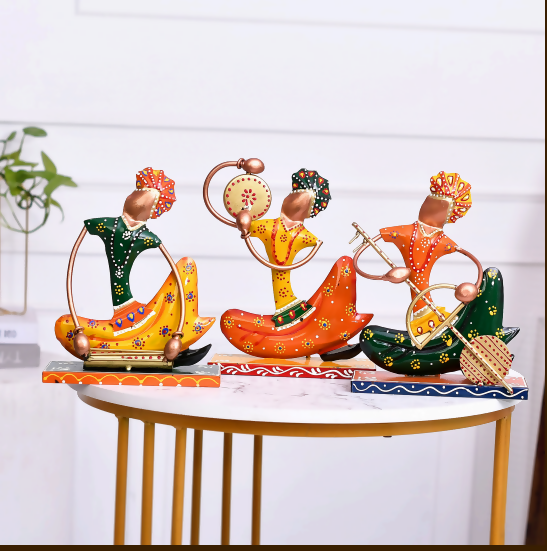 Handcrafted Rajasthani Musician Showpiece Set | Colorful Metal Home Decor Figurines | Ethnic Art Gift Item