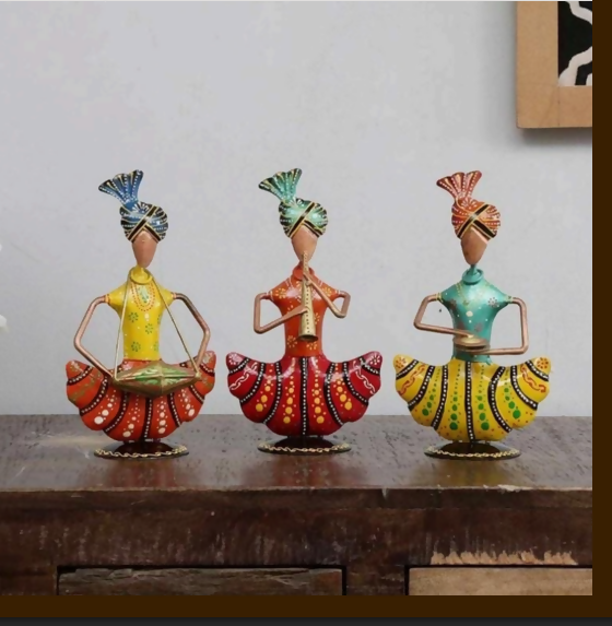 Handcrafted Metal Tribal Musician Showpiece Set | Colorful Ethnic Home Decor Figurines | Unique Gift Item