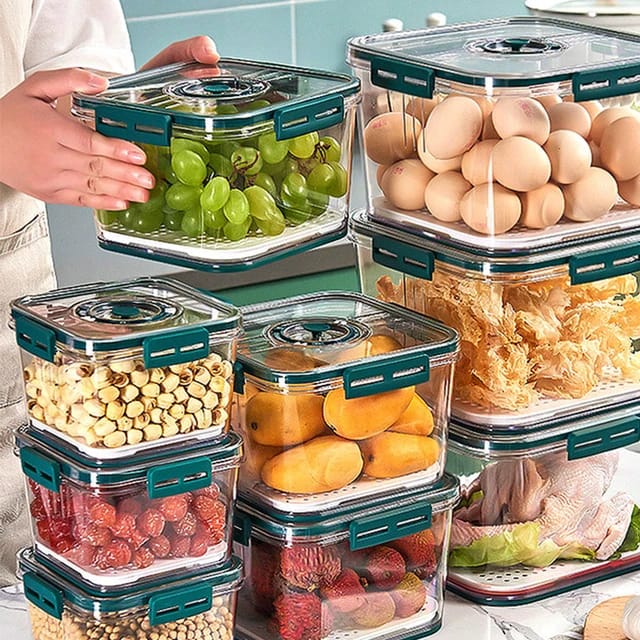 ABS Plastic Air Tight Container Set with Time Keeping Feature (3 pcs, 2100ml, 1400ml, 700ml)