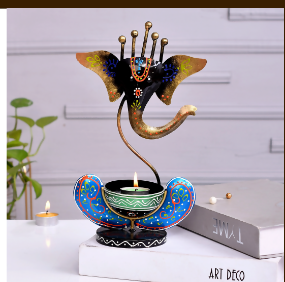 Colorful Designer Ganesha Diya Stand – Decorative Oil Lamp for Home & Pooja Decor