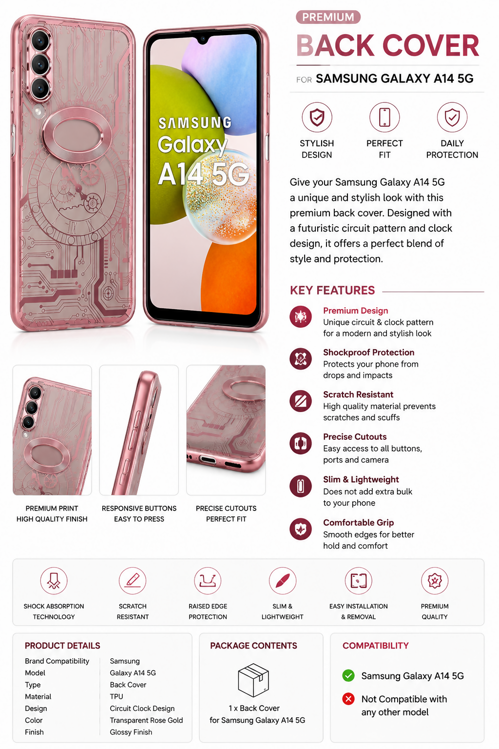 Samsung Galaxy A14 5G Back Cover Case | Full Body Protection | Flexible TPU Soft Silicone Cover | Anti-Fingerprint | Drop Resistant Designer Mobile Back Case for Samsung Galaxy A14 5G
