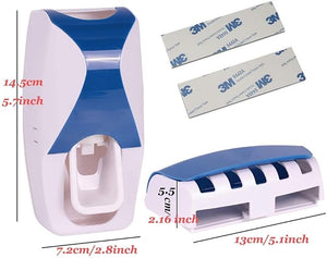 1. Automatic Plastic Hands-Free Wall Mounted Toothpaste Dipenser Set Dustproof with 3M Sticky Suction Pad Wall Mounted Kids Hands Free Toothpaste Squeezer for Washroom (Multi-Color)