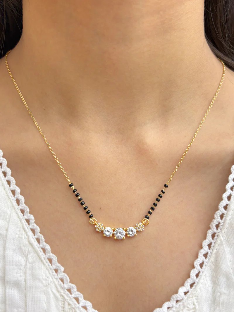 gold and black beaded mangalsutra for women