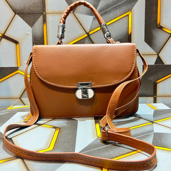 Premium Brown Leatherette Handbag for Women with Adjustable Sling Strap