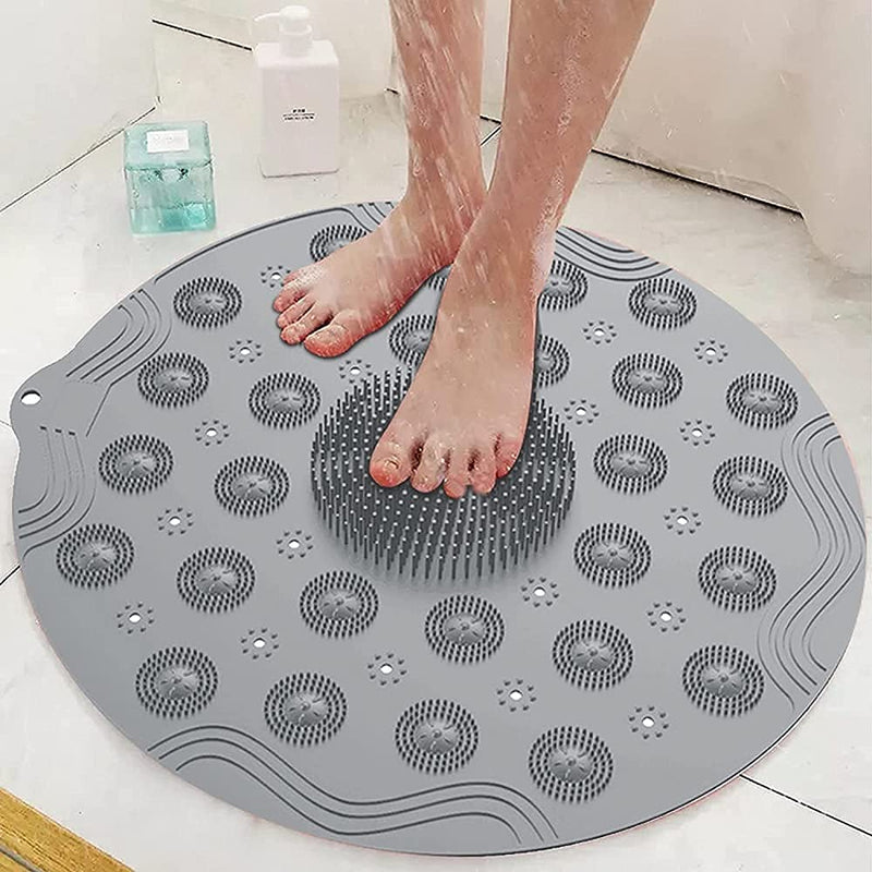 Bathroom Mat Non-Slip Suction Cup Round Silicone Bath Soft Shower Carpet