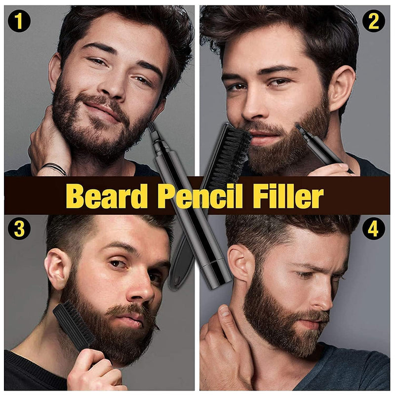 Beard Pencil Filler for Men, Barber Styling Pen with Bristles Beard Brush