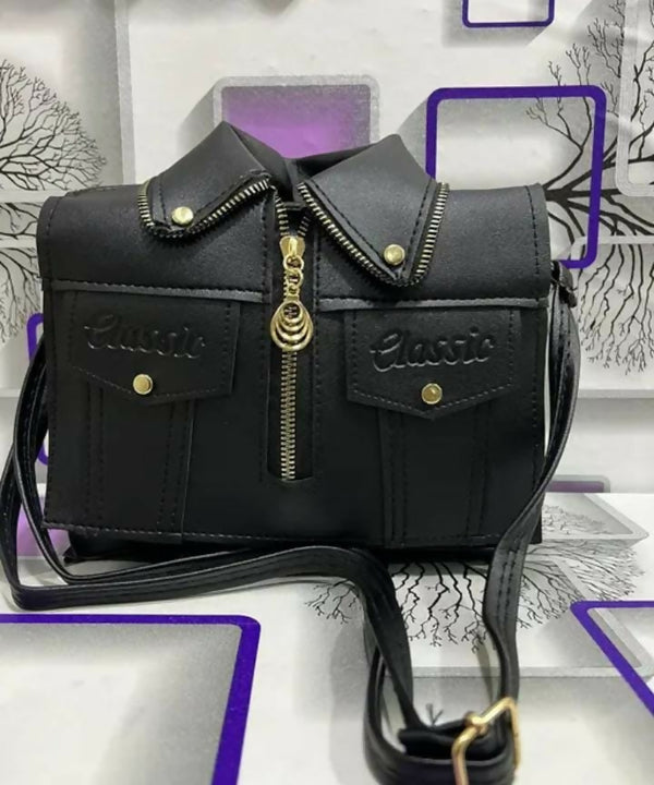 Jacket Inspired Crossbody Bag with Front Zip Detail