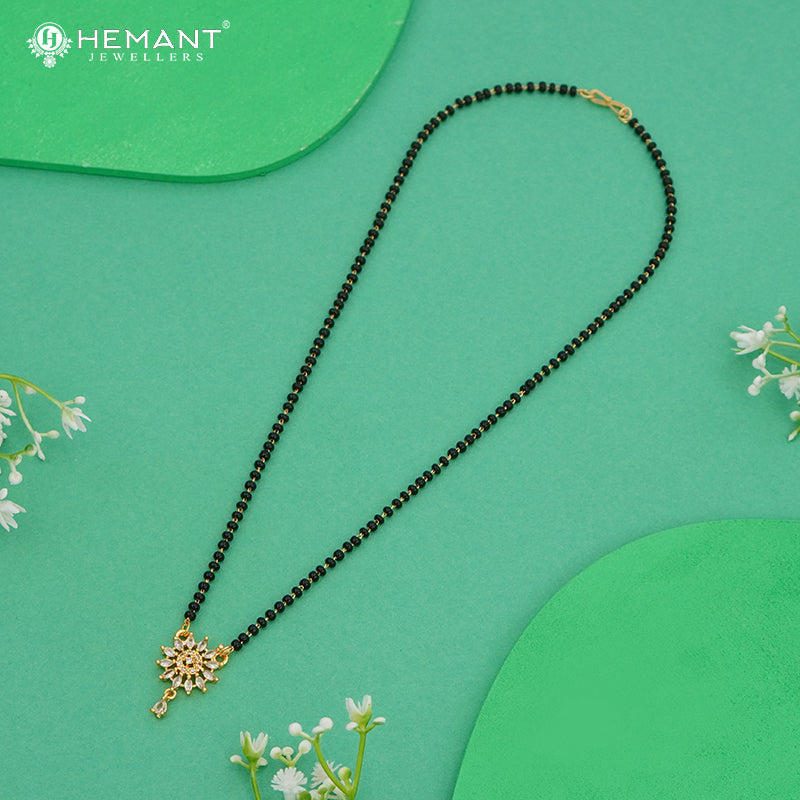 Elegant Black Bead Mangalsutra with Floral Stone Pendant