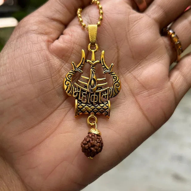 Spiritual Necklace Shiva Trishul damaru Necklace.Shiva Trishul Damaru Necklace – Spiritual Mahadev Pendant for Protection & Blessings
