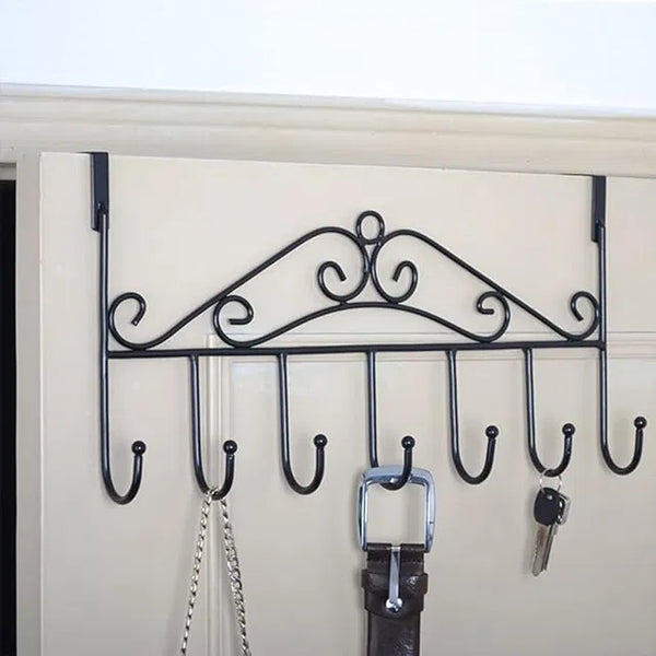 Door Hanger with 7 Hooks Over The Door Hooks,Overdoor Towel Rack,Metal Heavy-Duty Door Hanger Hook Storage Organizer for Hanging