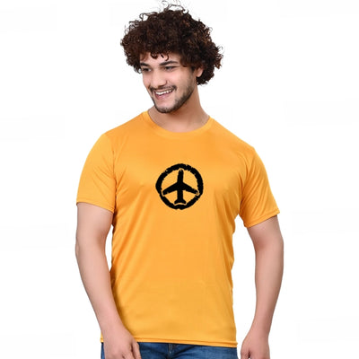 Cotton Blend Round Neck Printed T-Shirt for Men (Yellow, S)