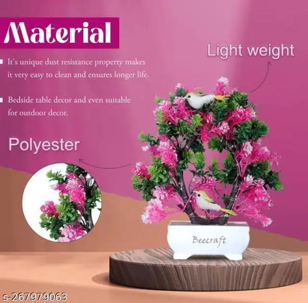Artificial Bonsai Plant with Pot & Light (Pink & Green, 23 cm)Artificial Bonsai Plant with Pot & LED Light (Pink & Green, 23 cm) | Decorative Tabletop Tree for Home & Office Decor