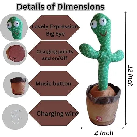 Talking and Dancing Cactus Plush Toy - Electronic Repeat What You Say Mimicking Toy for Kids - Musical Educational Toy with 120 Songs & LED Lights - Interactive Fun Gift for Babies & Toddlers