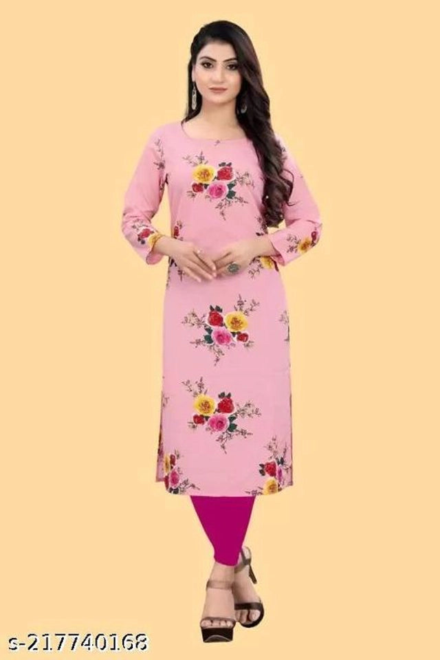 女士縐紗印花庫爾塔（粉紅色，S碼）