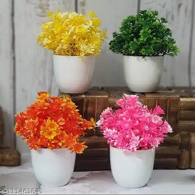 Artificial Plants with Pot (Multicolor, Set of 4)Artificial Plants with Pots (Set of 4, Multicolor) | Mini Decorative Indoor Plants for Home & Office Decor