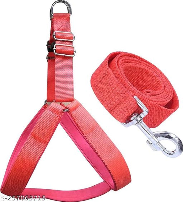 Fabric Harness with 5 Feet Leash for Dog (Red, 1.5 inches) (Set of 1, XL)