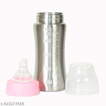 Stainless Steel Milk Bottle for Baby (Silver & Pink, 250 ml)Stainless Steel Milk Bottle For Baby (Silver & Pink, 250 Ml) | Leak Proof Durable Feeding Bottle