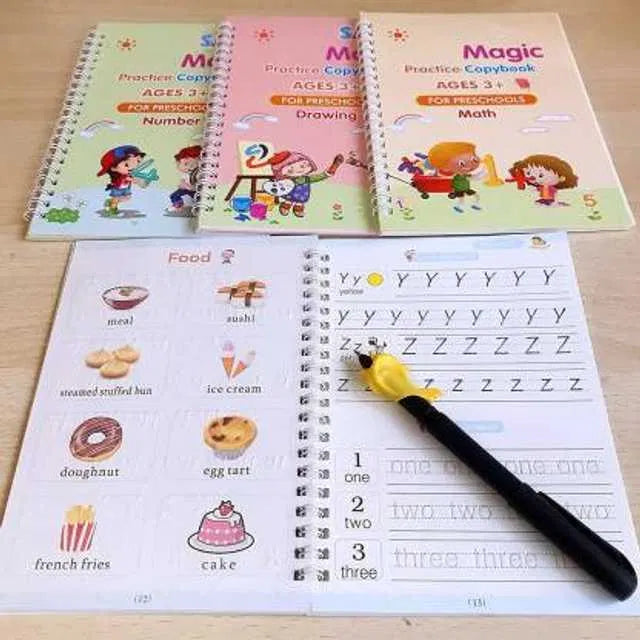 Magic Book Set of 2 ( 8 Book +20 Refill +2 Pen+2 Grip)Boost kids’ learning with Magic Practice Book Set of 2. Includes 8 reusable books, 20 refills, 2 pens & grips. Improves handwriting, tracing & early education.