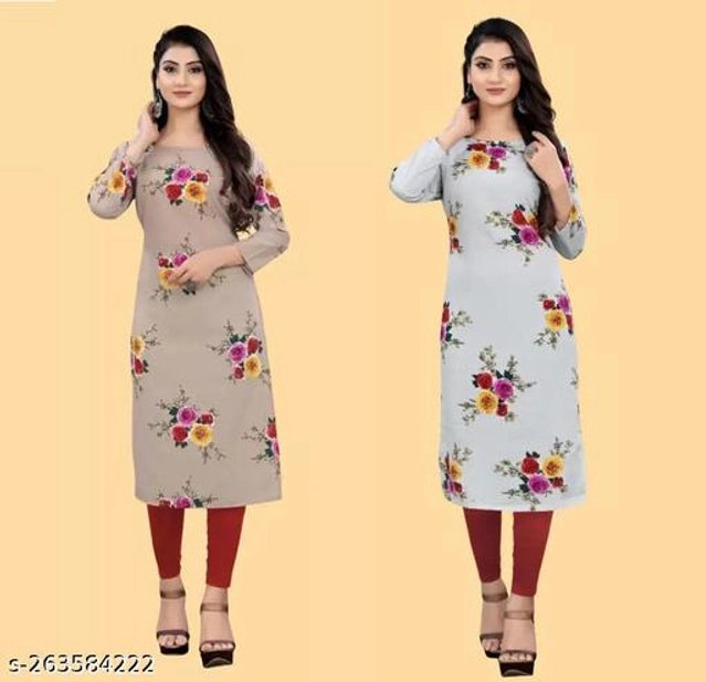 Crepe Printed Kurti for Women (Brown & Sky Blue, S) (Pack of 2)Crepe Printed Kurti Combo for Women (Brown & Sky Blue, S) – Pack of 2 Stylish Casual & Daily Wear Ethnic Kurtis