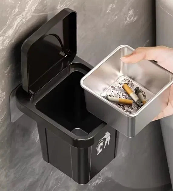 Stainless Steel Multipurpose Use Mini Dustbin & Ashtray.Stainless Steel Multipurpose Mini Dustbin & Ashtray – Compact Tabletop Trash & Cigarette Ash Holder