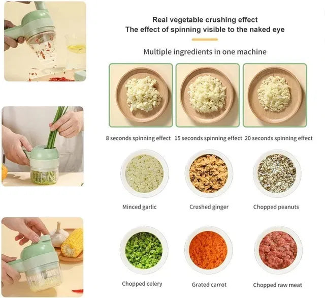 4 in 1 Portable Electric Vegetable Cutter Set.Rechargeable Electric Vegetable Cutter – 4-in-1 Mini Food Processor.