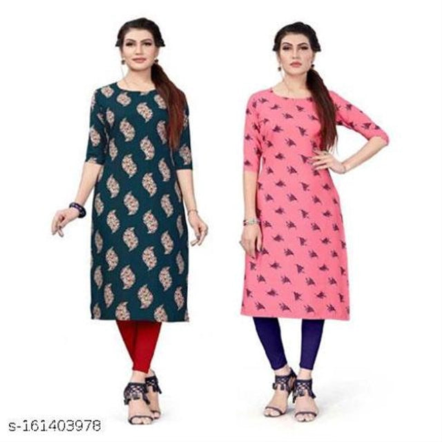 Crepe Printed Kurti for Women (Green & Pink, S) (Pack of 2)Crepe Printed Kurti Combo for Women (Green & Pink, S) – Pack of 2 Stylish Casual & Daily Wear Ethnic Kurtis