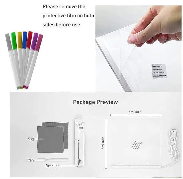 3D LED Light Glass Acrylic Writing pad.Reusable 3D LED light acrylic writing pad for notes, messages, reminders, and décor. USB powered with glowing effect. Ideal for home, kids, office, and gifts.