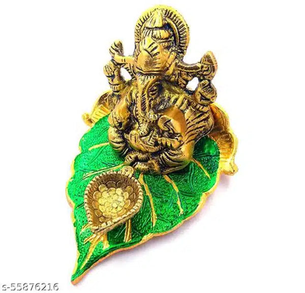 God Ganeshji Diya Set (Brass & Green)God Ganesh Ji Diya Set (Brass & Green) | Decorative Ganpati Oil Lamp for Puja, Aarti & Festive Home Decor