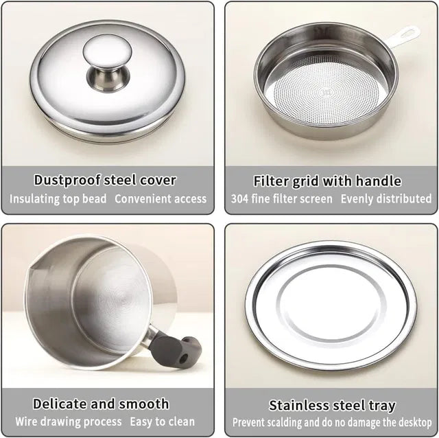 Stainless Steel Oil Pot With Filter & Lid.Stainless Steel Oil Pot with Filter & Lid – Kitchen Grease Strainer Container for Cooking Oil Storage