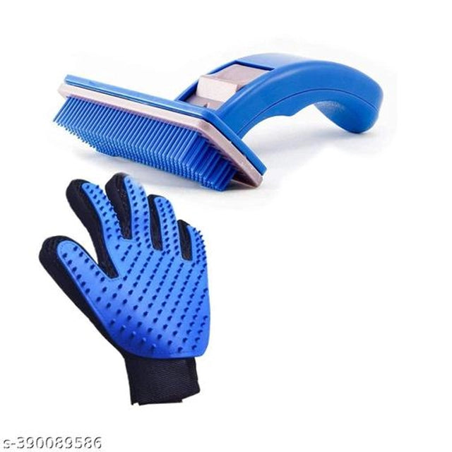 ABS Plastic Slicker Brush with Cleaning Gloves for Pets (Multicolor, Set of 2) – Grooming & Hair Removal Kit.