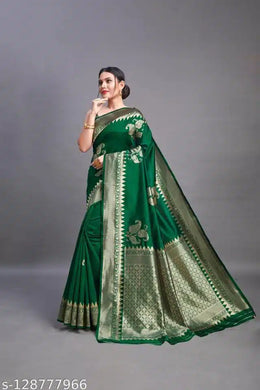 Banarsi Silk Saree For Women (Green, 6.3m)Banarasi Silk Saree for Women Green 6.3m | Traditional Wedding & Festive Wear Saree