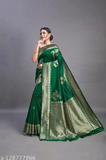 Banarsi Silk Saree For Women (Green, 6.3m)Banarasi Silk Saree for Women Green 6.3m | Traditional Wedding & Festive Wear Saree