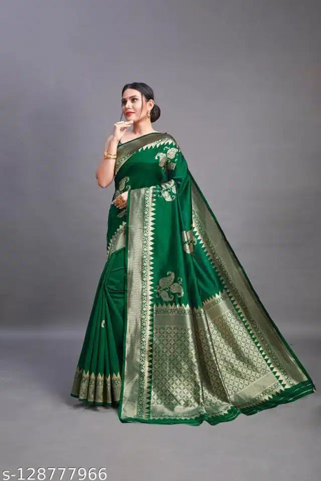 Banarsi Silk Saree For Women (Green, 6.3m)Banarasi Silk Saree for Women Green 6.3m | Traditional Wedding & Festive Wear Saree