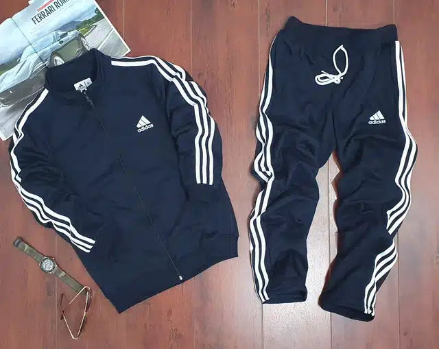 Fleece Hooded Tracksuits for Men (Navy Blue, L)