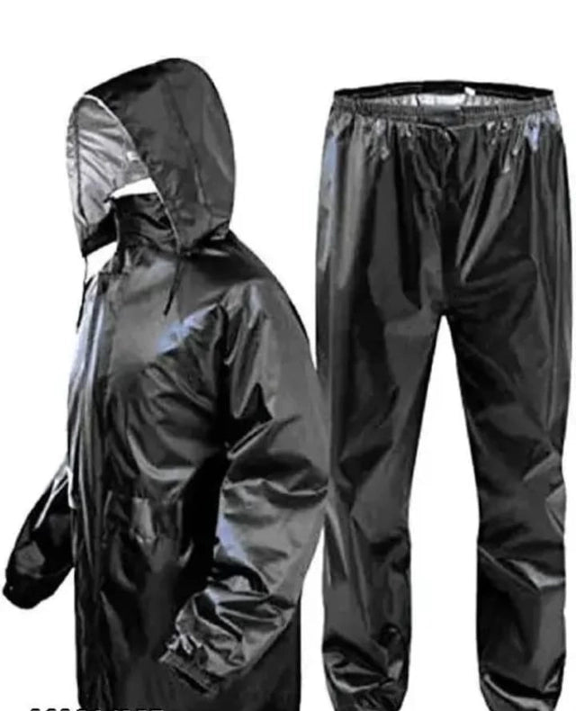 Polyester Full Sleeves Rainsuit Set for Men (Black, XL)