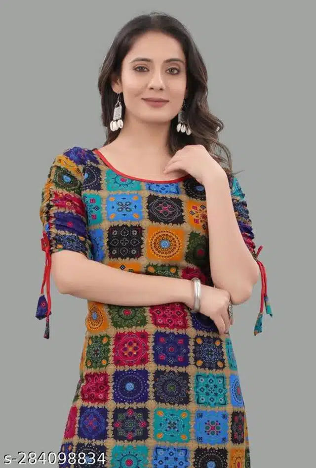 女士人造絲印花庫爾塔（多色，S碼）