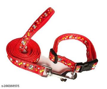 Fabric 0.25 inches Body Harness with 5 Feet Leash for Dog (Red, S) (Set of 1)