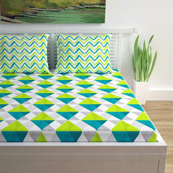 Microfibre Printed Double Bedsheet with 2 Pillow Covers (Green, 225x225 cm)Microfibre Printed Double Bedsheet with 2 Pillow Covers (Green, 225x225 cm) | Soft Breathable King Size Bed Sheet | Wrinkle & Fade Resistant