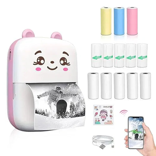 Bluetooth Mini Printer for Students | Inkless Wireless Thermal Printer (Black & White) | Portable Ink Free Printer for Android & iOS | 1200mAh Rechargeable Battery.
