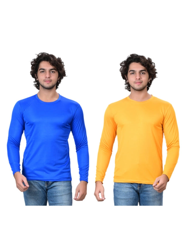 Round Neck Solid T-Shirt for Men (Royal Blue & Yellow, S) (Pack of 2)