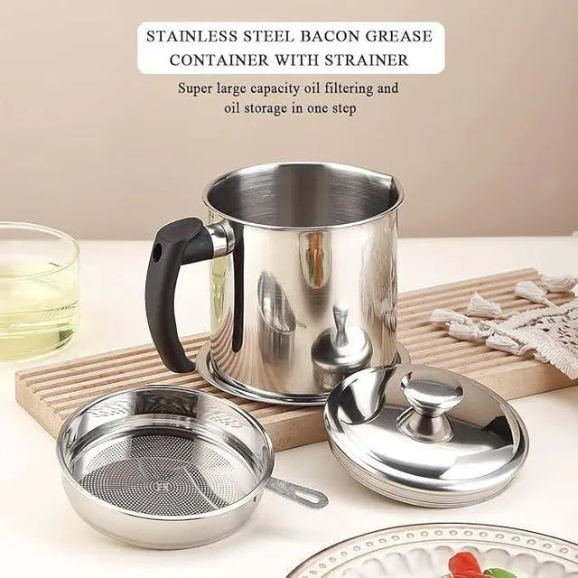 Stainless Steel Oil Pot With Filter & Lid.Stainless Steel Oil Pot with Filter & Lid – Kitchen Grease Strainer Container for Cooking Oil Storage