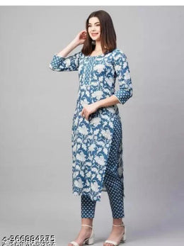 Multicolor Cotton Printed Kurti with Pant Set for Women (Size S) Stylish Daily Wear