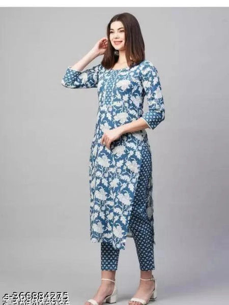 Multicolor Cotton Printed Kurti with Pant Set for Women (Size S) Stylish Daily Wear