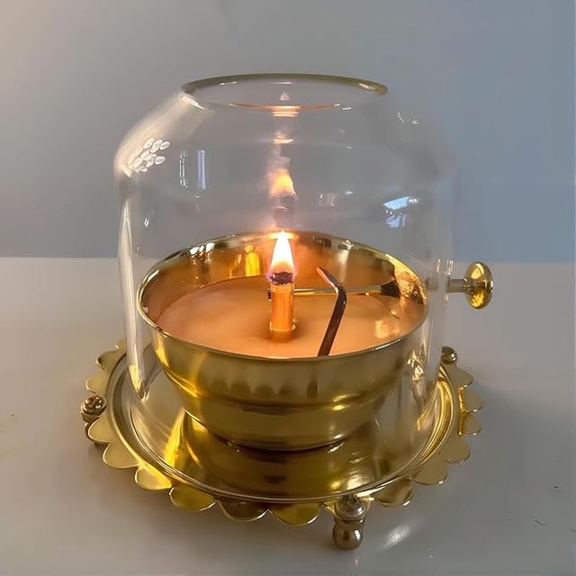 Akhand Diya Lamp with Adjustable wick & GlassAkhand Diya Lamp with Glass Cover & Adjustable Wick – Puja Oil Lamp