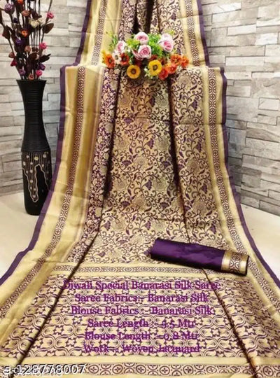 Women's Golden & Dark Red Banarasi Jacquard Art Silk Saree with Blouse Piece - Traditional Wedding Kanjivaram Style Zari Woven Sari, Bridal & Festive Party Wear (6.3 Mtrs)