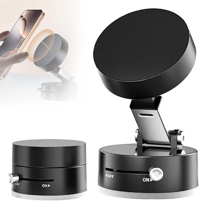 Vacuum Magnetic Suction Phone Holder.Premium Vacuum Magnetic Suction Phone Holder with powerful magnet and strong suction base. Provides stable, hands-free phone holding for car dashboard, desk, or smooth surfaces.