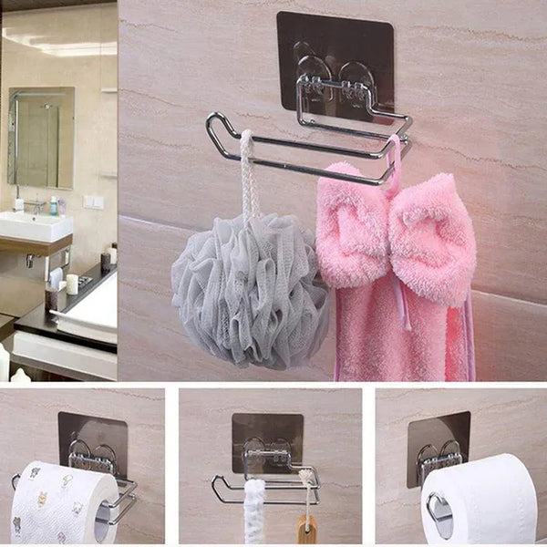 Stainless Steel Wall Mount Toilet Paper Holder – Self Adhesive Tissue Roll Stand for Bathroom.
