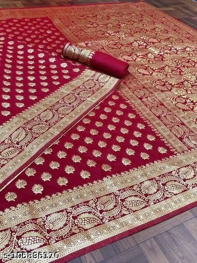 Jacquard Saree For Women (Purple, 6.3m)Purple Jacquard Saree with Blouse Piece (6.3 m) Elegant Festive & Traditional Wear