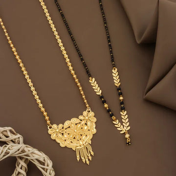 Gold plated Long Moti Mala Mangalsutra With Short Mangalsutra (30 Inch And 24 Inch)